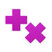 Pair of neon purple cross-shaped nipple pasties made from smooth Lycra material.