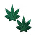 Pair of green glittery pot leaf shaped fuller coverage pasties with detailed vein design