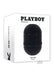 Playboy Tight End Stroker in black with a sleek, rounded design shown on white branded packaging.