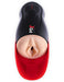 Top view of PDX Elite Fuck-O-Matic Stroker with lifelike vaginal opening and textured red base for enhanced stimulation.