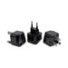Set of three black international travel plug adapters for use with the PDX Elite Milk-Me-Silly Mega Masturbator power adapter.