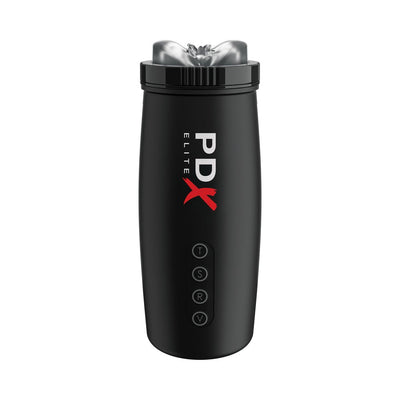 Black PDX Elite Moto Bator 2 with control buttons and soft removable sleeve for customizable hands-free pleasure.