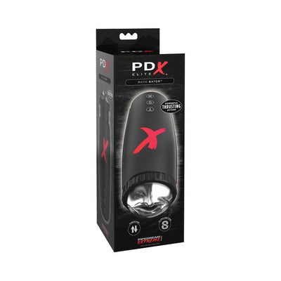 PDX Elite Moto-Bator in black packaging with red logo, featuring powerful thrusting and suction action.