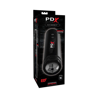 PDX Elite Moto Bator X in black packaging showing the device with control buttons and thrusting speed label.