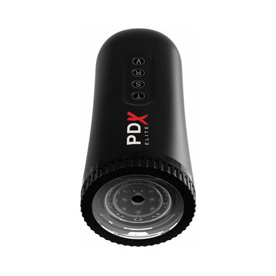 PDX Elite Moto Blower in black with control buttons and clear textured sleeve opening visible from front angle.