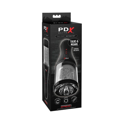 PDX ELITE Talk Dirty Rotobator in black packaging highlighting rotating function and included earbuds.