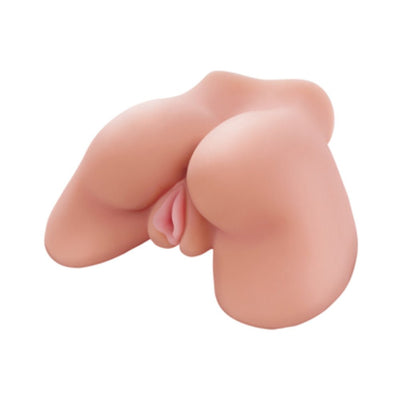 Realistic dual-opening vibrating torso adult toy in lifelike skin tone with soft curves and detailed design.