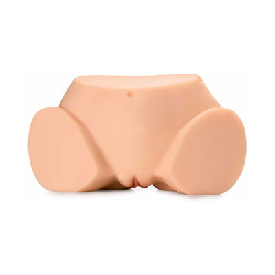 Life-size realistic masturbator in flesh tone with detailed sculpting and dual openings, designed for versatile use.