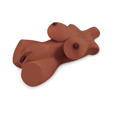Life-size PDX Plus Perfect 10 torso masturbator in rich brown with detailed realistic curves and features.