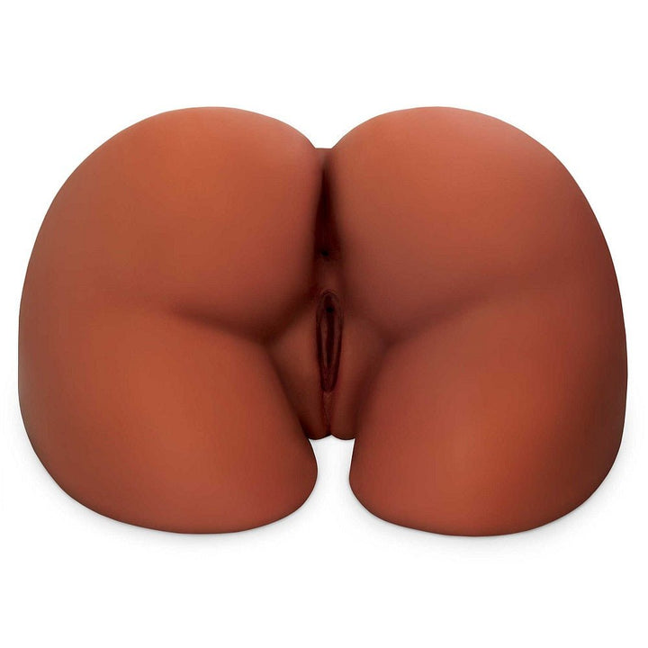Life-size brown PDX Plus Perfect Ass XL realistic masturbation toy with detailed curves and dual openings.