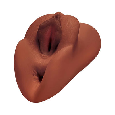 Compact double-ended stroker in realistic skin tone with detailed texture and lifelike design.