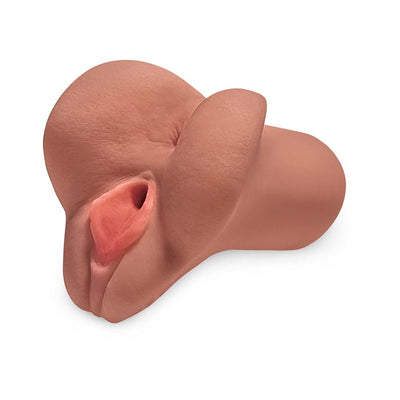 PDX Plus Pick Your Pleasure Stroker with dual openings and lifelike skin texture in natural flesh tone.