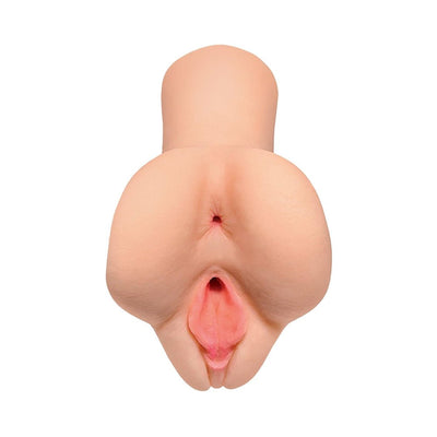 PDX Plus Pick Your Pleasure Stroker with dual vaginal and anal openings in lifelike skin texture.