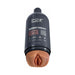 Discreet black shampoo bottle-shaped male stroker with realistic tan sleeve and detailed vaginal opening.