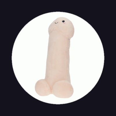 Soft beige plush toy with a smiling face, designed as a playful and cuddly companion.