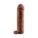 Realistic brown 2-inch extension sleeve with textured veins and attached ball strap for enhanced comfort and control.