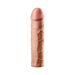 Beige realistic textured 2-inch penis extension sleeve with detailed veins and rounded tip.