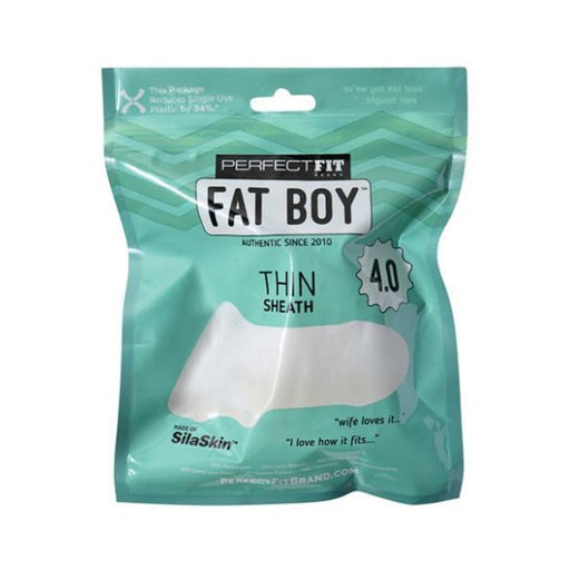 Packaging of Perfect Fit Fat Boy Thin 4.0 clear sheath made of soft SilaSkin material.