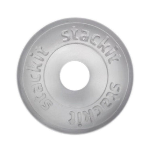 Clear flexible silicone ring with embossed "stackit" branding around the outer edge.