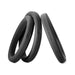 Set of three black silicone rings in sizes 20, 21, and 22 with soft-touch finish and embossed branding.