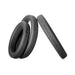 Set of three black silicone rings in small, medium, and large sizes with size markings and brand name embossed.