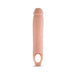 Vanilla-colored 11.5 inch soft penis sheath extender with textured design and ball strap opening.