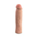 Beige realistic penis extension sleeve made from soft, flexible material for added length and girth.