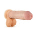 Beige realistic penis extension with testicles, designed for added length and girth, made from soft flexible material.