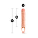 Vanilla-colored 11.5 inch silicone penis extender with 2-inch diameter and ball strap opening shown with size measurements.