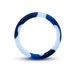 Blue and white camouflage silicone cock ring with a smooth, flat design on a white background.