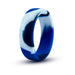 Blue and white camouflage silicone cock ring with a smooth, flat design on a white background.