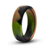 Silicone cock ring with green, brown, and black camouflage pattern and smooth matte finish.