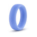 Blue silicone glow-in-the-dark cock ring with a smooth, stretchy, flat design.