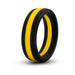 Black silicone ring with a smooth yellow stripe, designed for comfortable and secure wear.