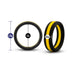 Black and yellow silicone ring with dimensions 1.75 inch outer diameter, 1.5 inch inner diameter, and 0.5 inch width.