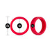 Red silicone ring shown from front and side with size dimensions labeled for diameter and thickness.