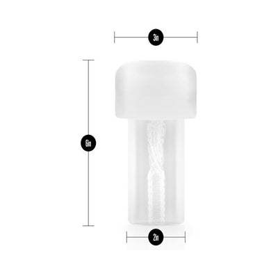 Clear Blush Performance Stroker Pump Sleeve with internal textured channel and size dimensions shown on white background.