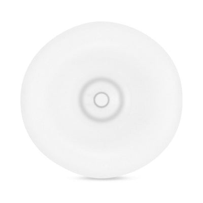 Clear circular flexible stroker pump sleeve with a smooth outer surface and central opening.