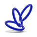 Three medium-sized blue silicone rings arranged in a dynamic overlapping formation on a white background.