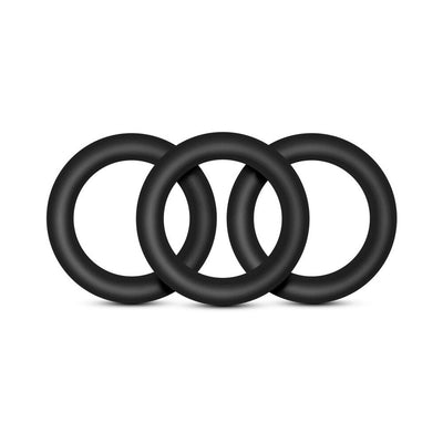 Set of three black premium silicone rings with a smooth finish, designed for comfort and durability.