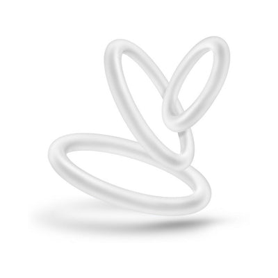 Clear beaded cock rings set of three in small, medium, and large sizes made from stretchy body-safe material.