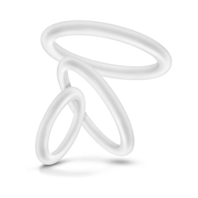 Three clear, stretchy beaded cock rings in small, medium, and large sizes displayed on white background.