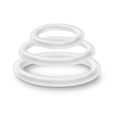 Clear flexible beaded cock rings in three sizes stacked on a white background for enhanced performance.