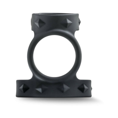 Black silicone double ring strap with textured studs for enhanced support and comfort.