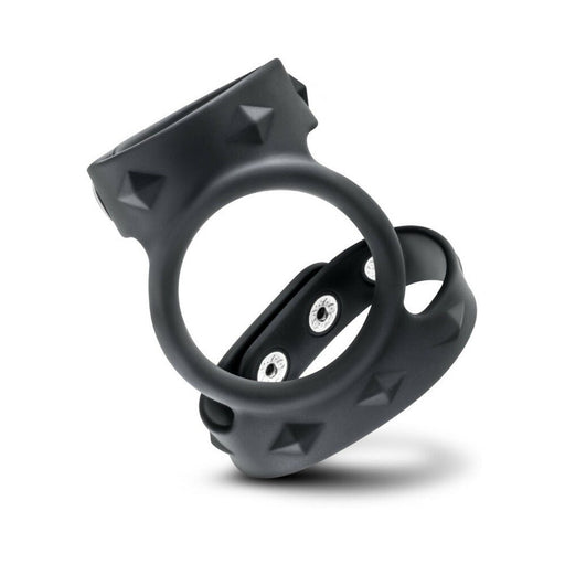 Black silicone double ring strap with textured studs and adjustable snap closures for comfortable fit and support.