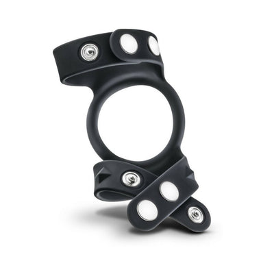 Black silicone double ring strap with adjustable snap closures for comfortable support and fit.