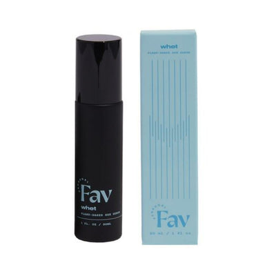 Personal Fav Whet plant-based sex serum in a black bottle with matching light blue packaging box.