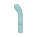 Light blue curved mini massager with quilted handle and silver accent ring on white background.