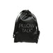 Black satin drawstring pouch with Pillow Talk logo for discreet storage of mini massager set accessories.