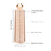 Rose gold mini massager with ribbed metal texture, incremental speed control, and magnetic charging, measuring 2.8 by 0.75 inches.